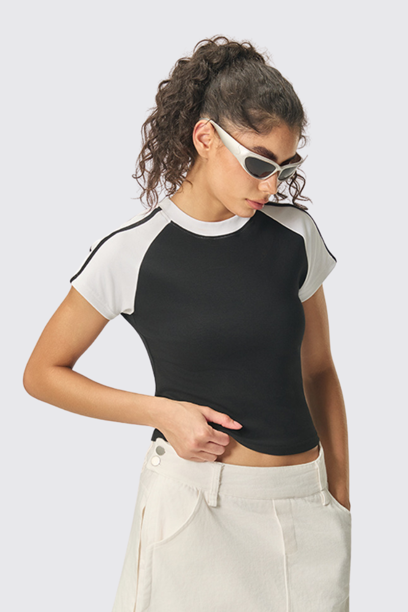 Women's 260g Color Block Stripe High Waist Cooling T-Shirt