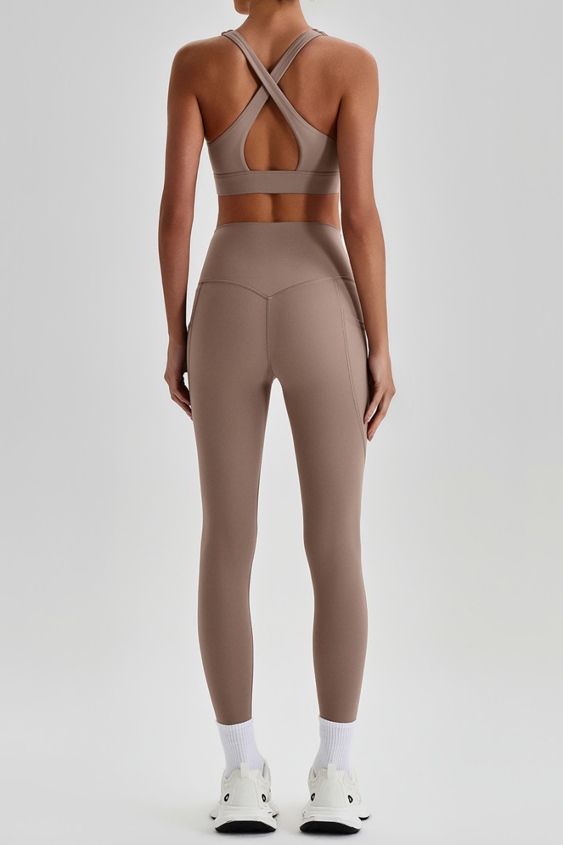 Women's Cross Back Bra & Side Pocket Yoga Leggings Set