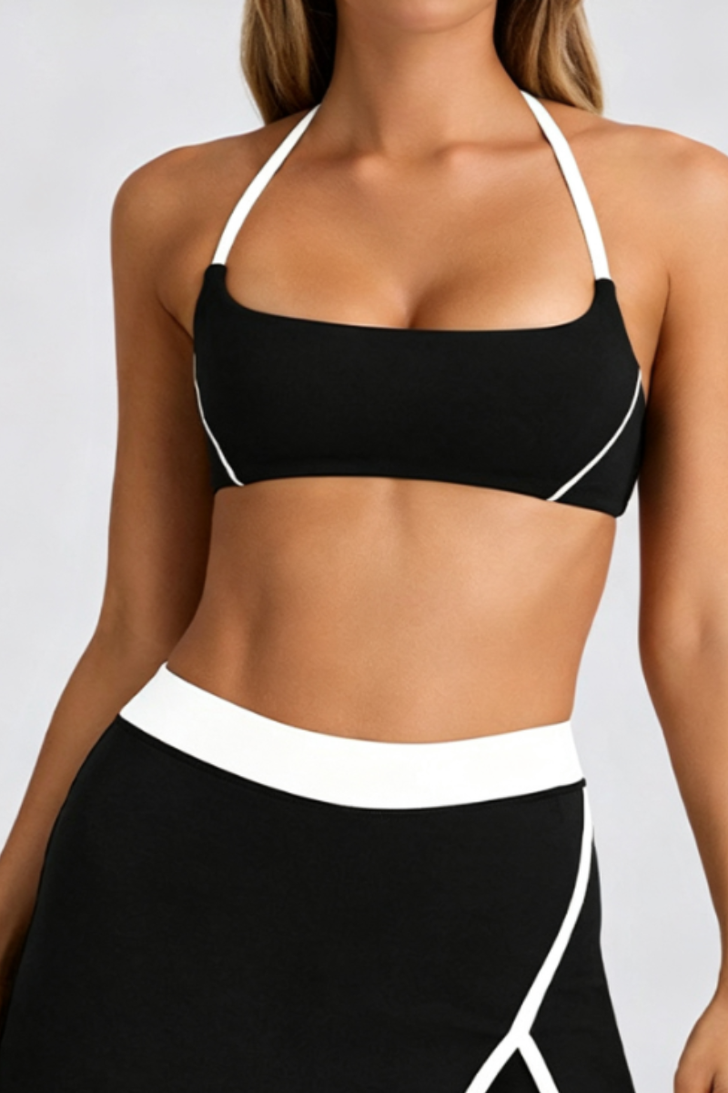 Women's Contrast Halter T-Back Square Neck Sports Bra
