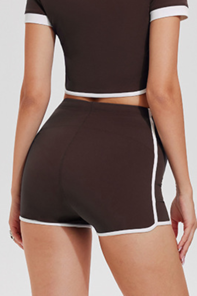 Women's Contrast Trim Drawstring Side Pocket Fitness Shorts