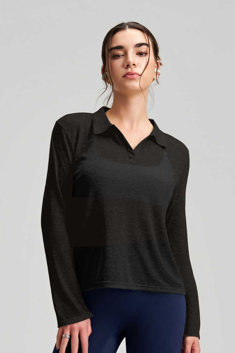 Women's Comfortable Breathable Polo Collar Long Sleeve Top