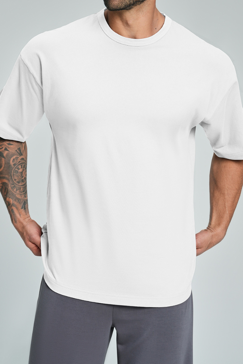 Men's Summer Organic Cotton Loose Crew Neck Solid T-Shirt
