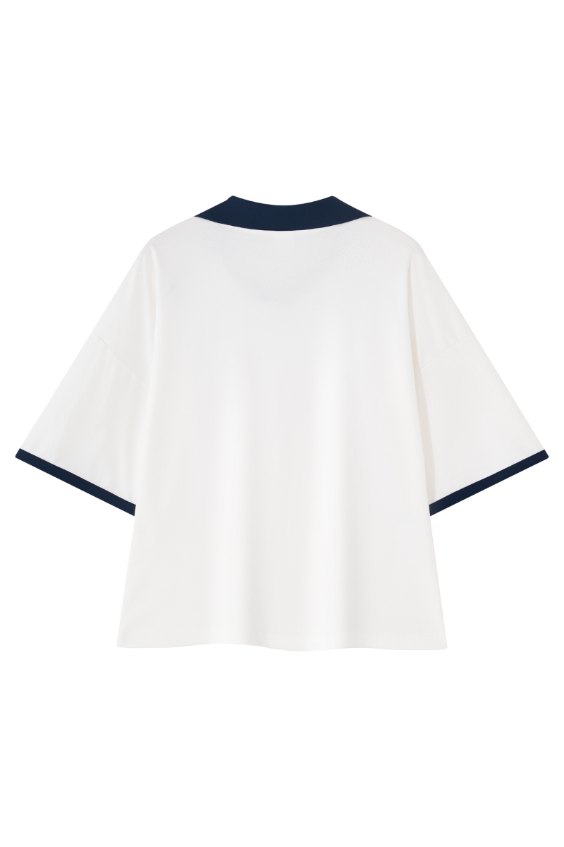 Men's V-Neck Contrast Trim Polo Collar Sports T-shirt