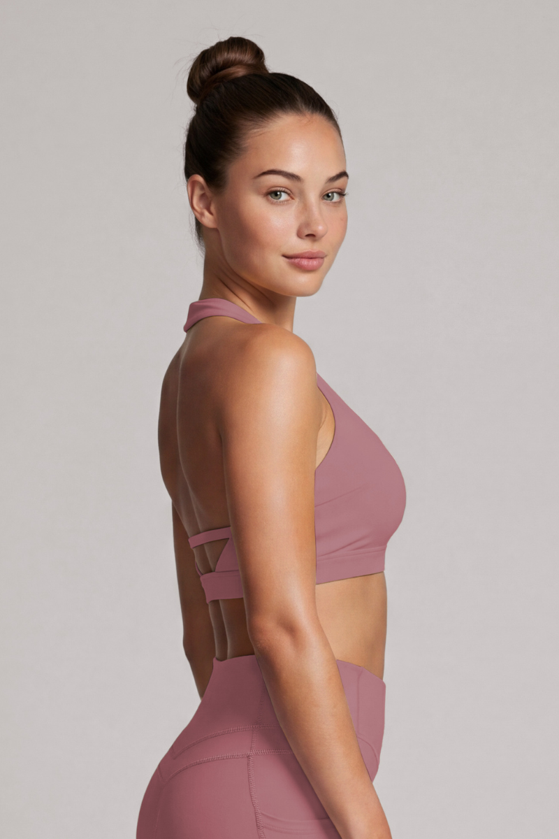 Women's Cutout Halterneck Hollow Back Solid Sports Bra