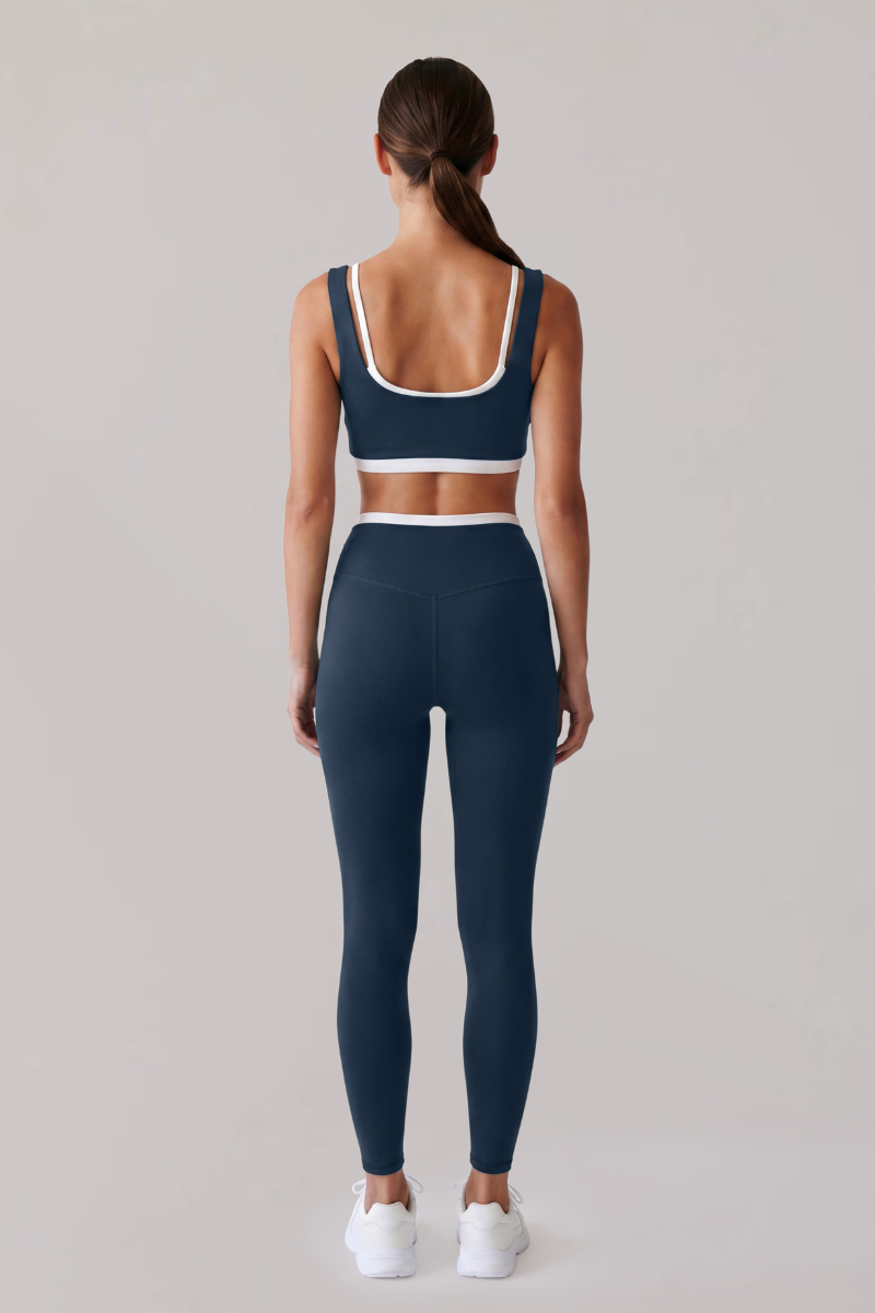 Women's Faux Two-Piece Color Block Bra And Leggings Yoga Set