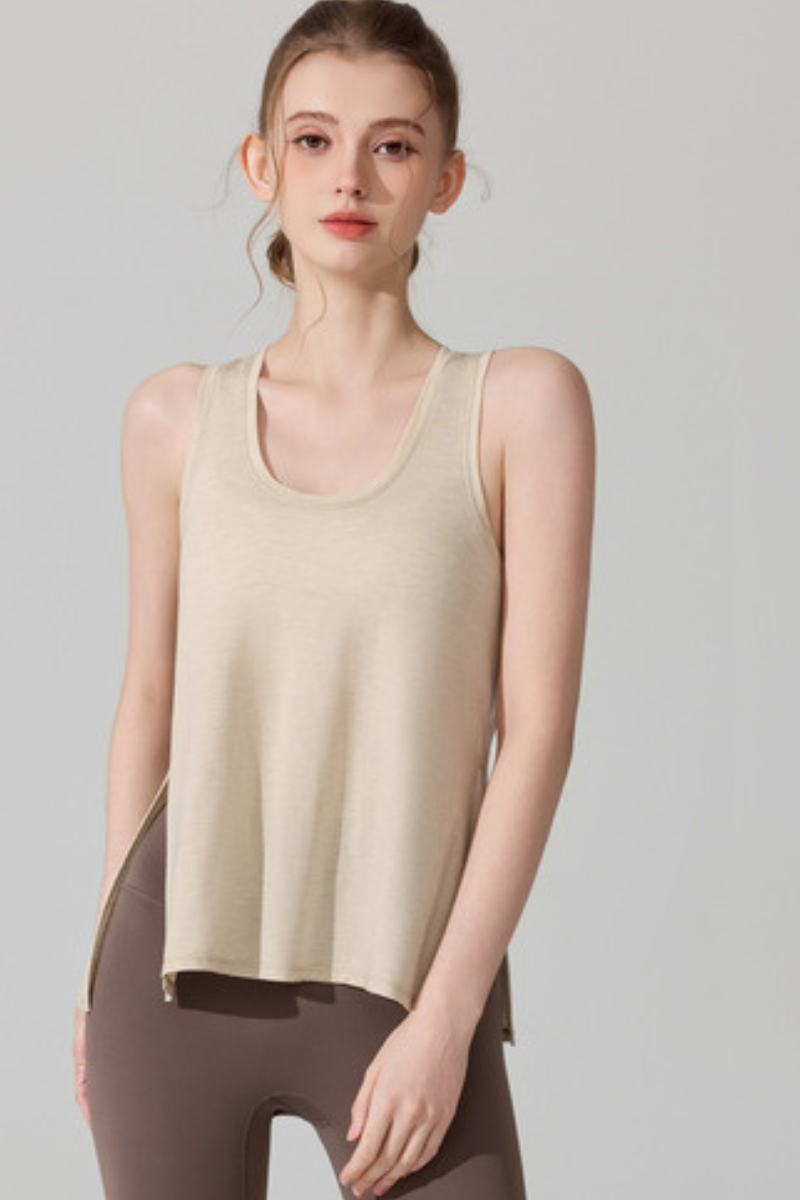Women's Loose Sleeveless Side Slit Knottable Sports Tank Top