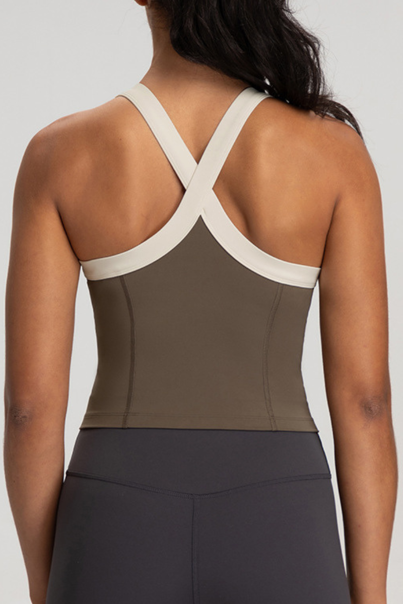 Women's Color Block Cross Back Padded Sports Tank Top