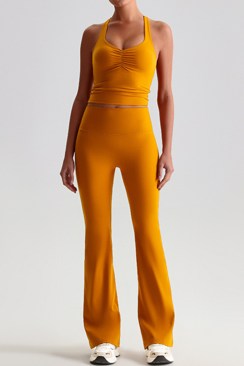 Women's Bare Feel Cropped Tank Top & Flared Yoga Pants Set