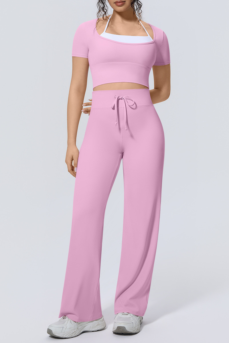 Women's Athletic Sets:Cropped T-shirt And Straight Leg Pants
