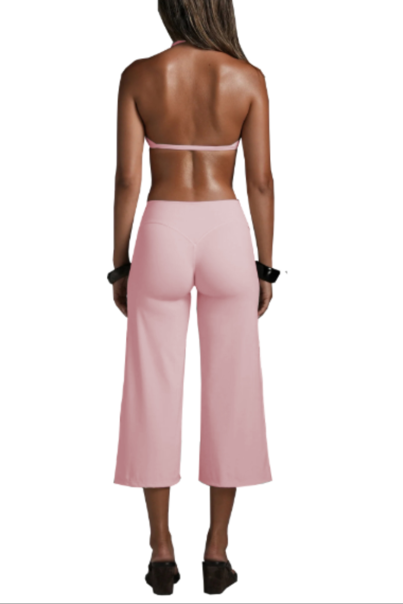 Women's Halter V-Neck Triangle Cup Sports Bra & High-Waist 7/8 Wide-Leg Yoga Pants Set