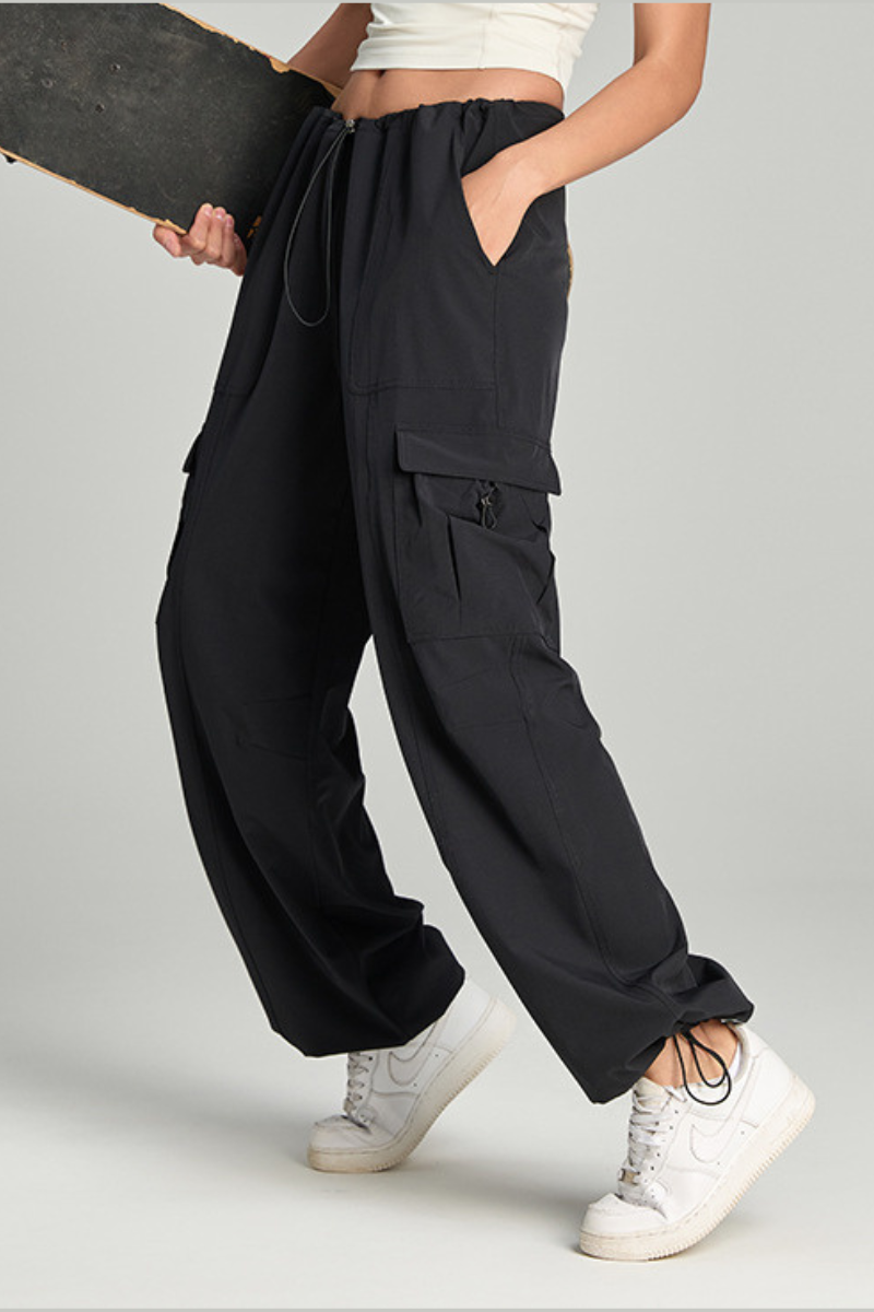 Women's Drawstring Waist Multi-Pocket Cargo Wide Leg Pants