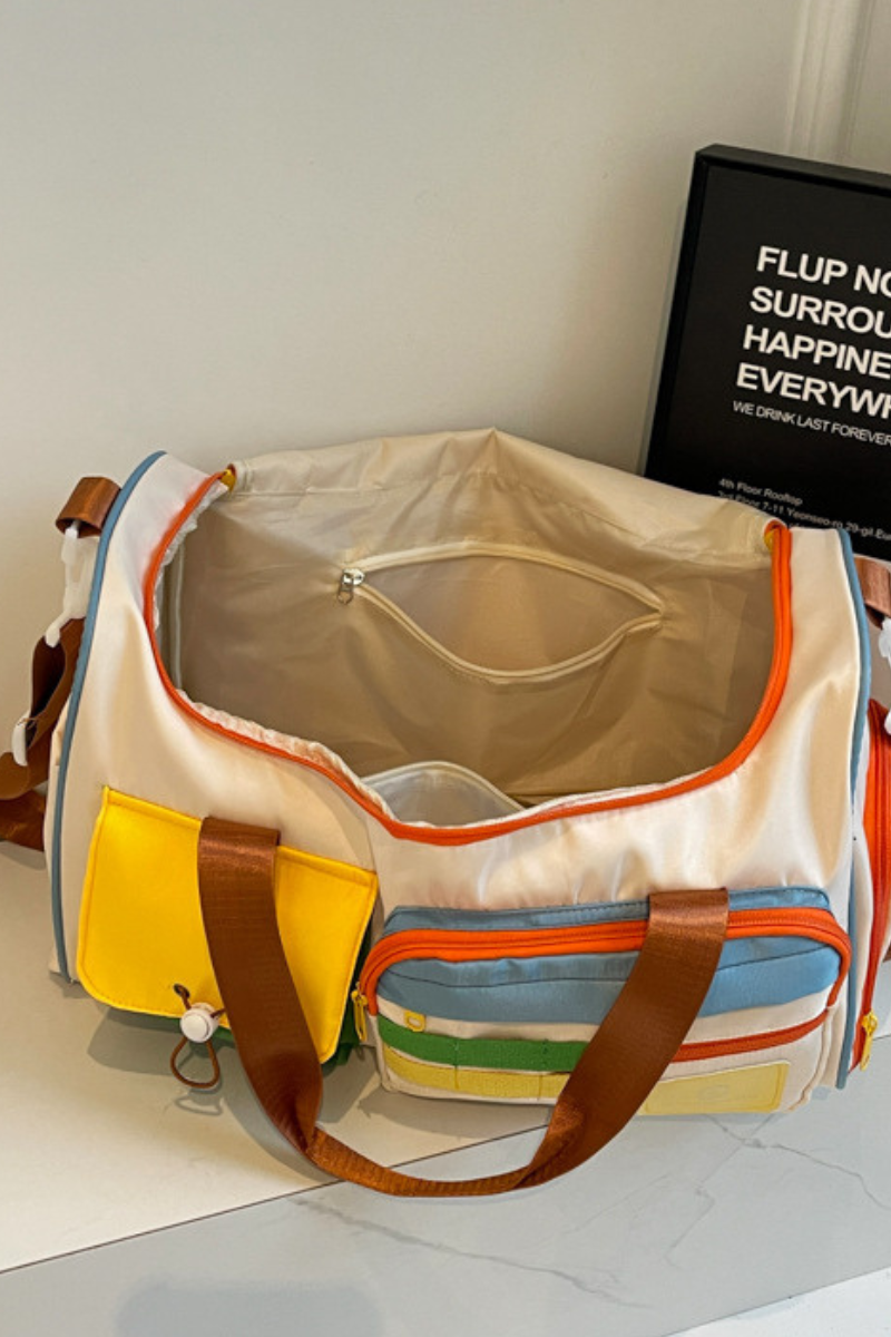 Dopamine Color Block  Travel Duffel Bag with Multi-Pockets