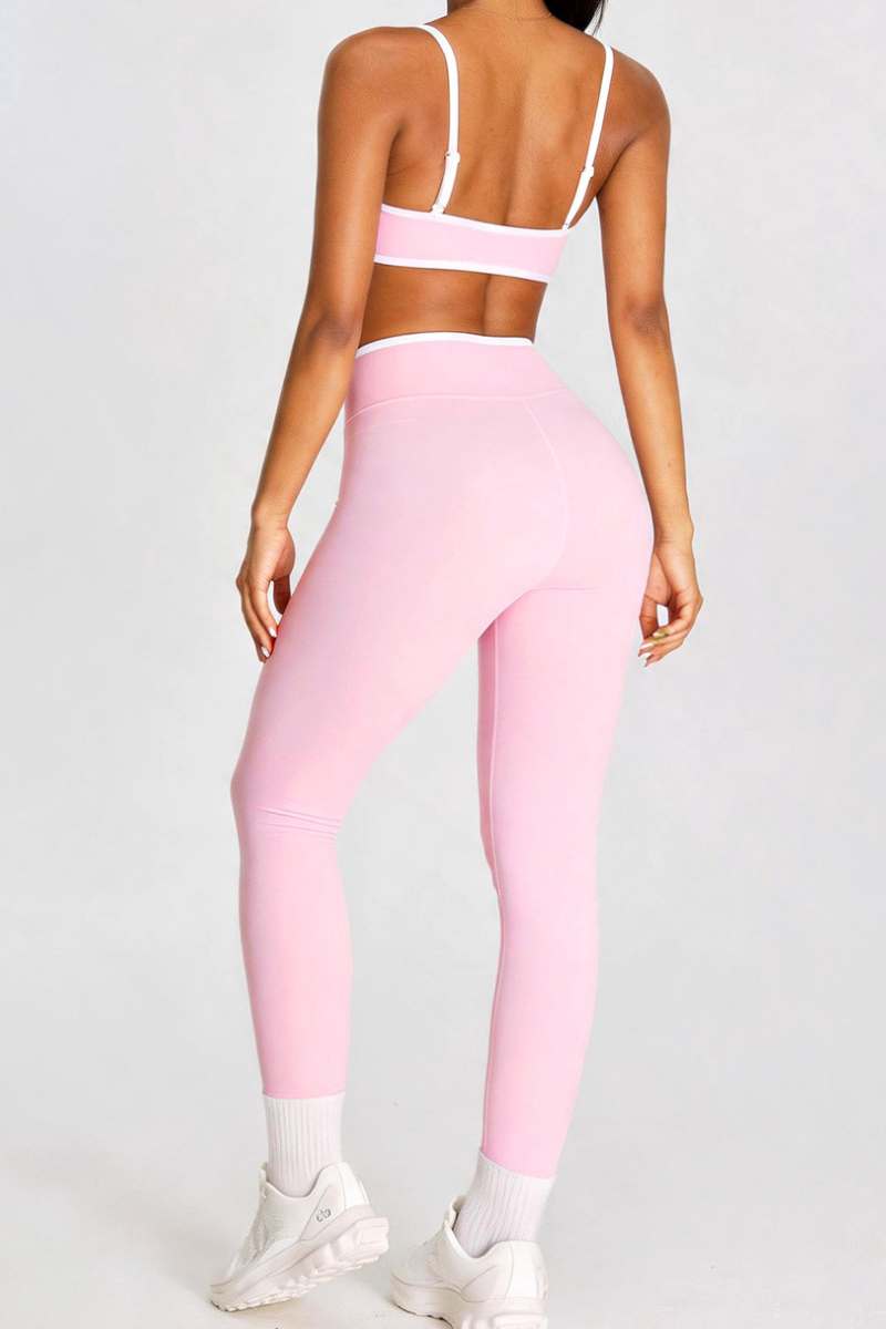 Women's Color-Block Bra And Cross Waist Leggings Sport Set