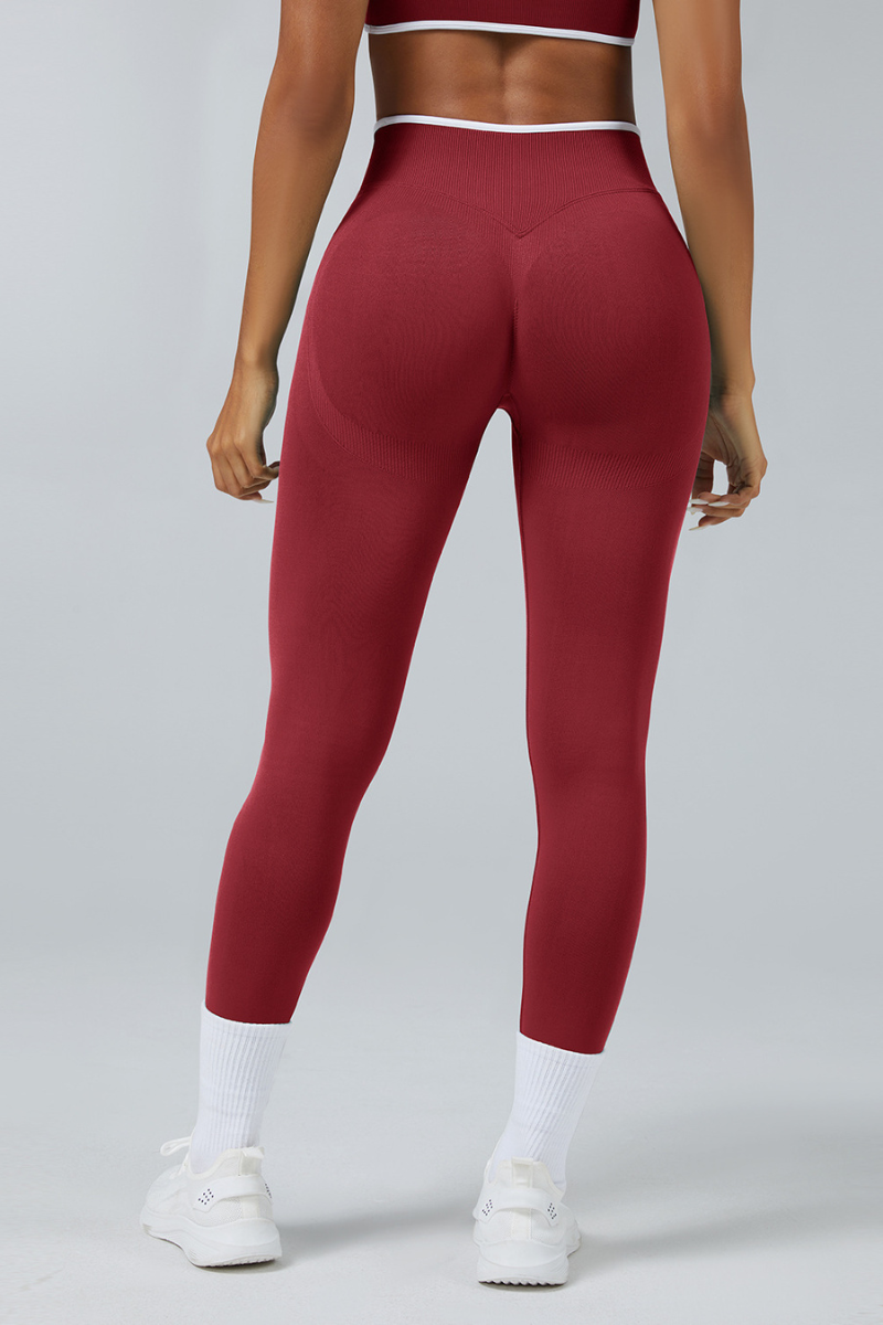 Women's Color Contrast Trim Seamless High Waist Yoga Leggings