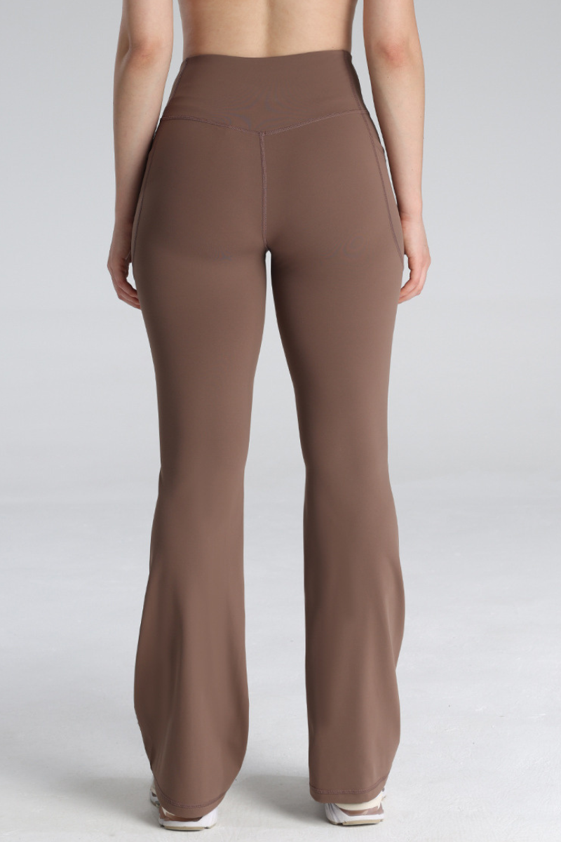 Women's High-Waisted Side Pocket Sports Flared Yoga Pants