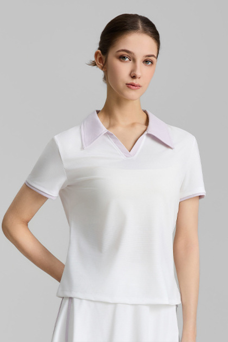 Women's Color-Block Polo V-Neck Sports Tennis T-Shirt