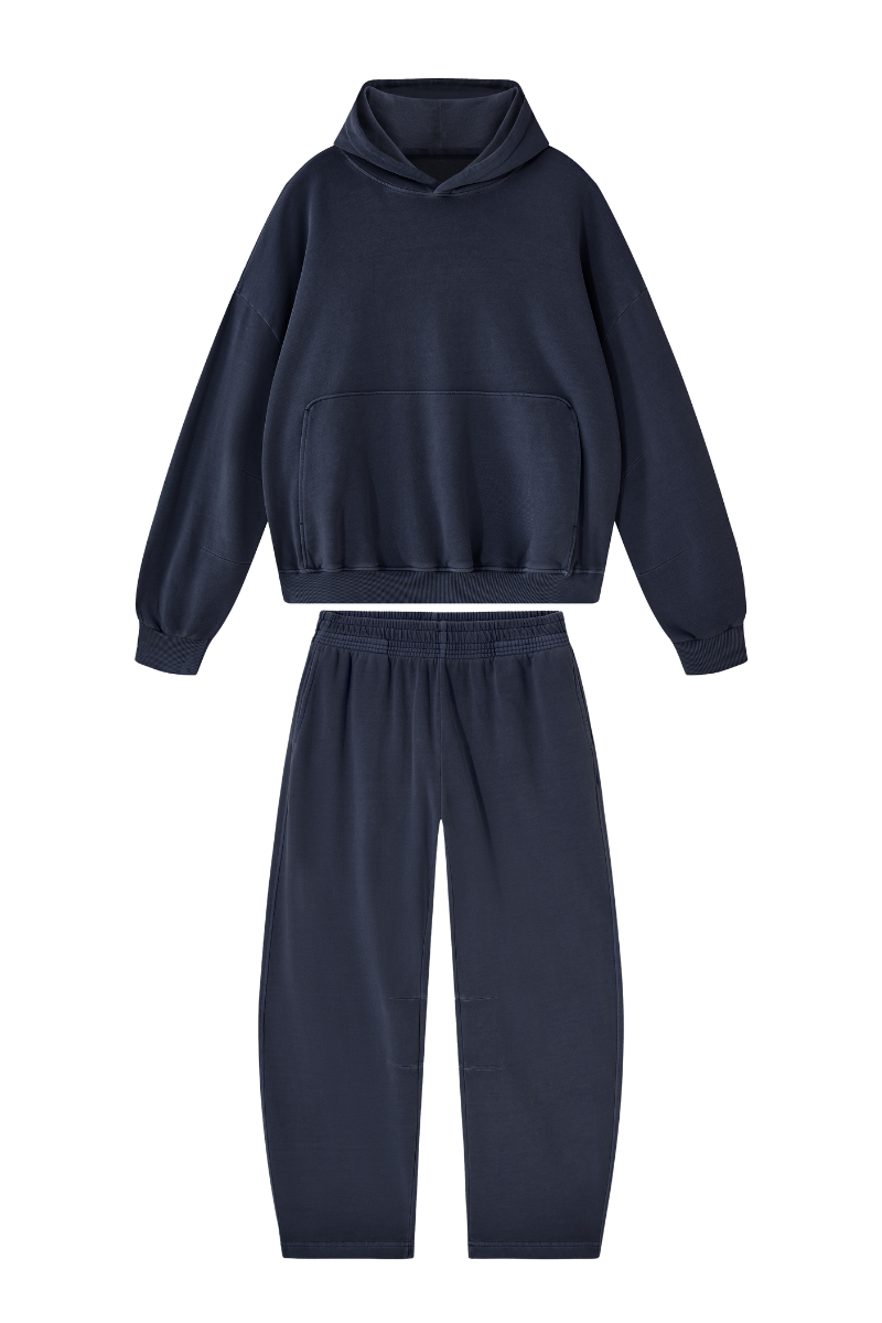 Women's 100% Cotton Fall Washed Hoodie & Curved Sweatpant Set