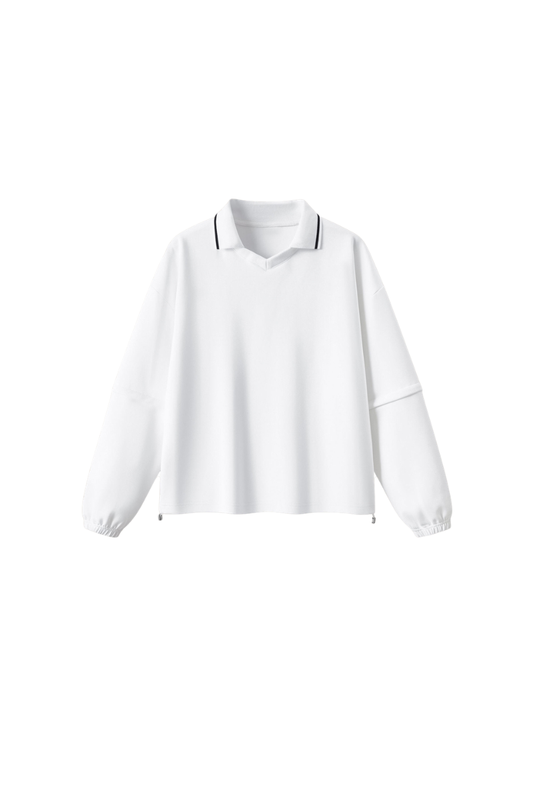 Unisex Fall V-Neck Polo Collar Detachable-Sleeve Sweatshirt