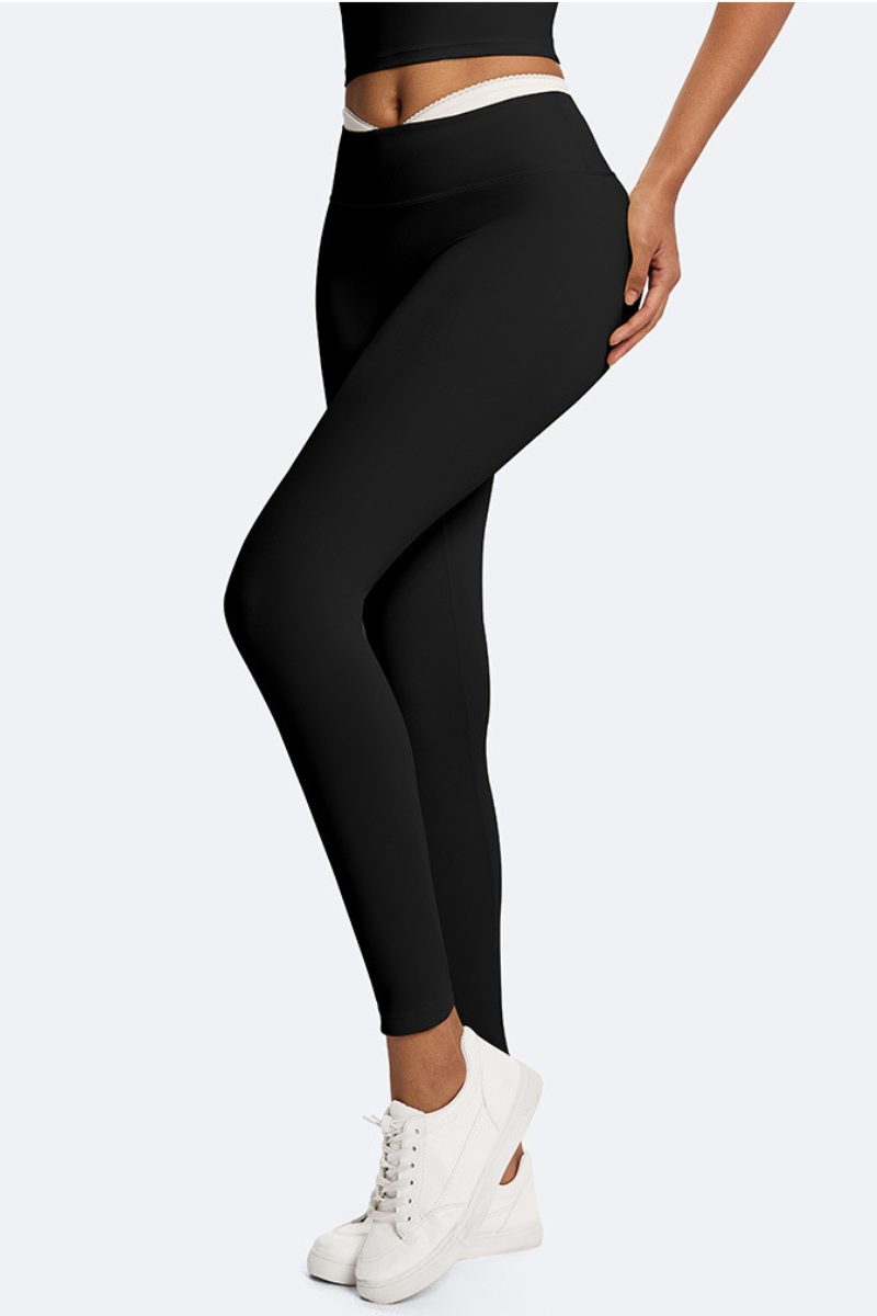 Women's Crisscross Waist Color Block Bare Feeling Leggings