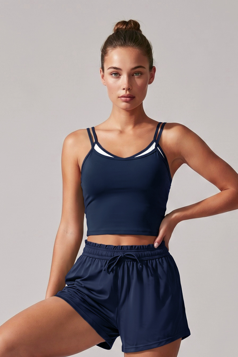 Women's Double-Strap Straps Faux Two-Piece Sports Tank Top