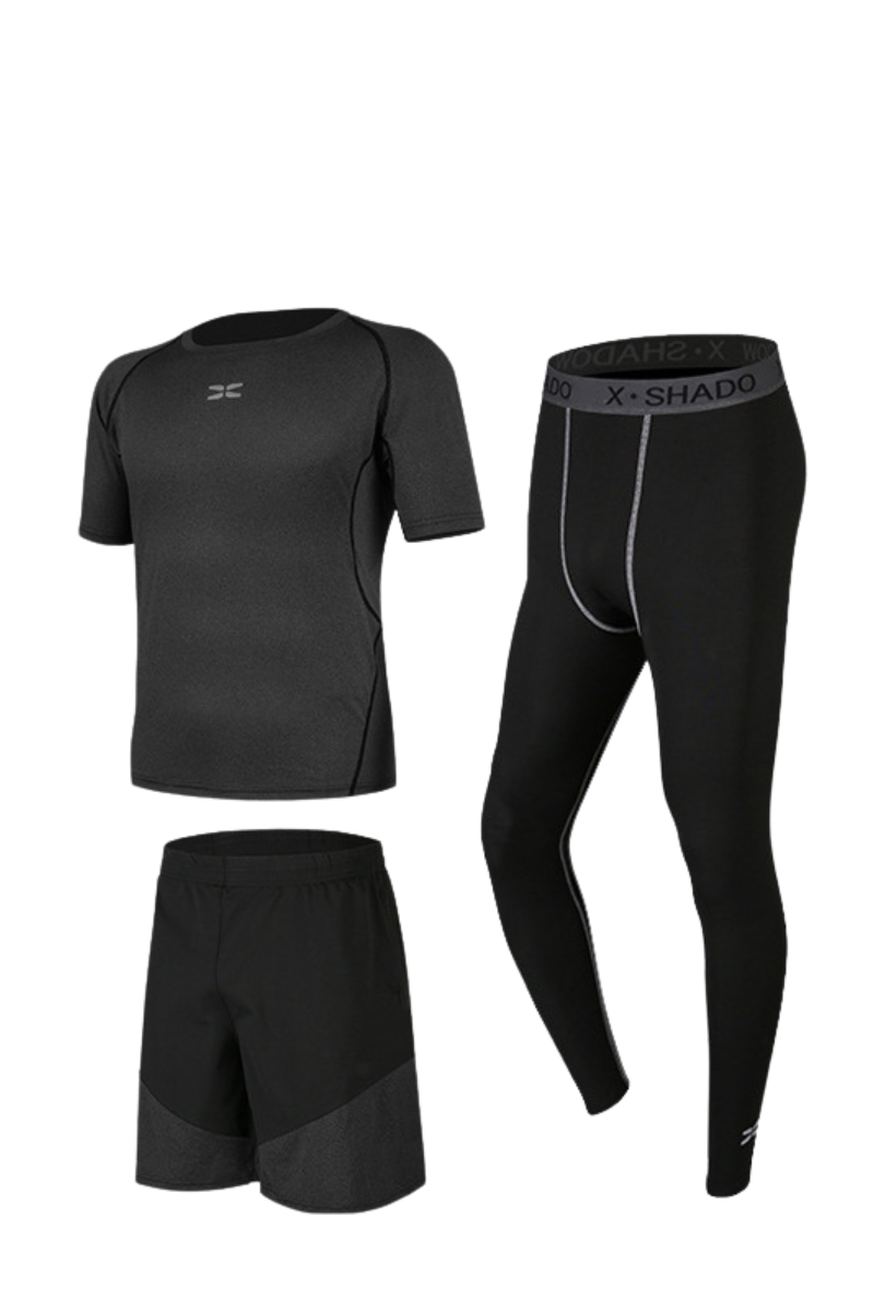 Men's 3-Piece Sports Sets:T-shirts & Leggings & Shorts