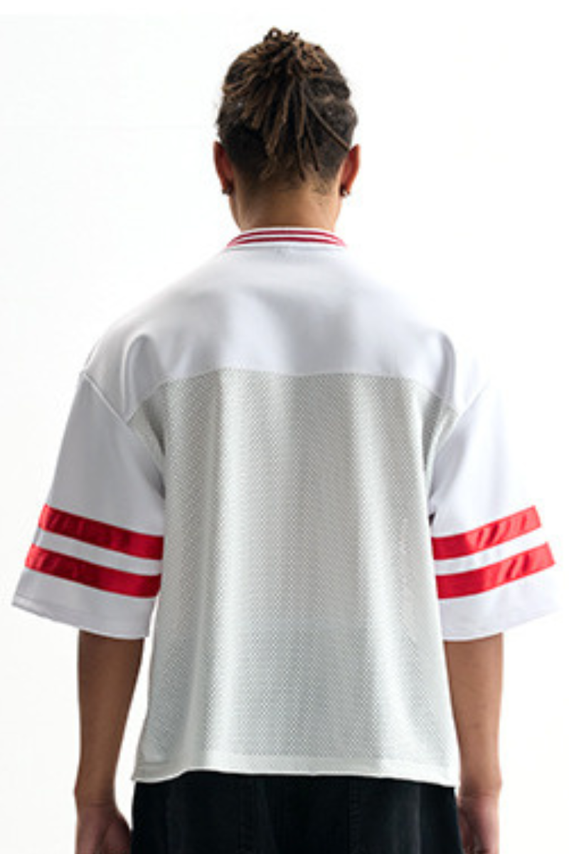 Unisex V-Neck Striped Mesh Athletic Football Jersey Tee