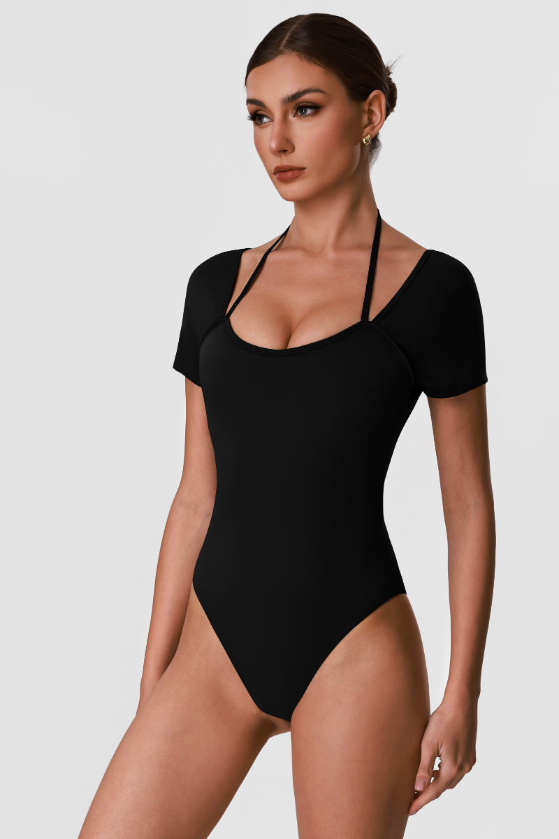 Women's Halter Cross-Back Cut Out One-Piece Yoga Bodysuit