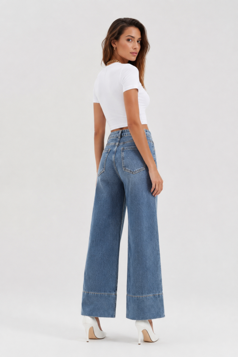 Women's High Waist Wide Leg Straight Stretch Jeans