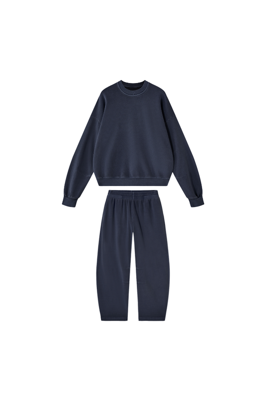 Unisex Fall 100% Cotton Set:Solid Pullover And Sweatpants