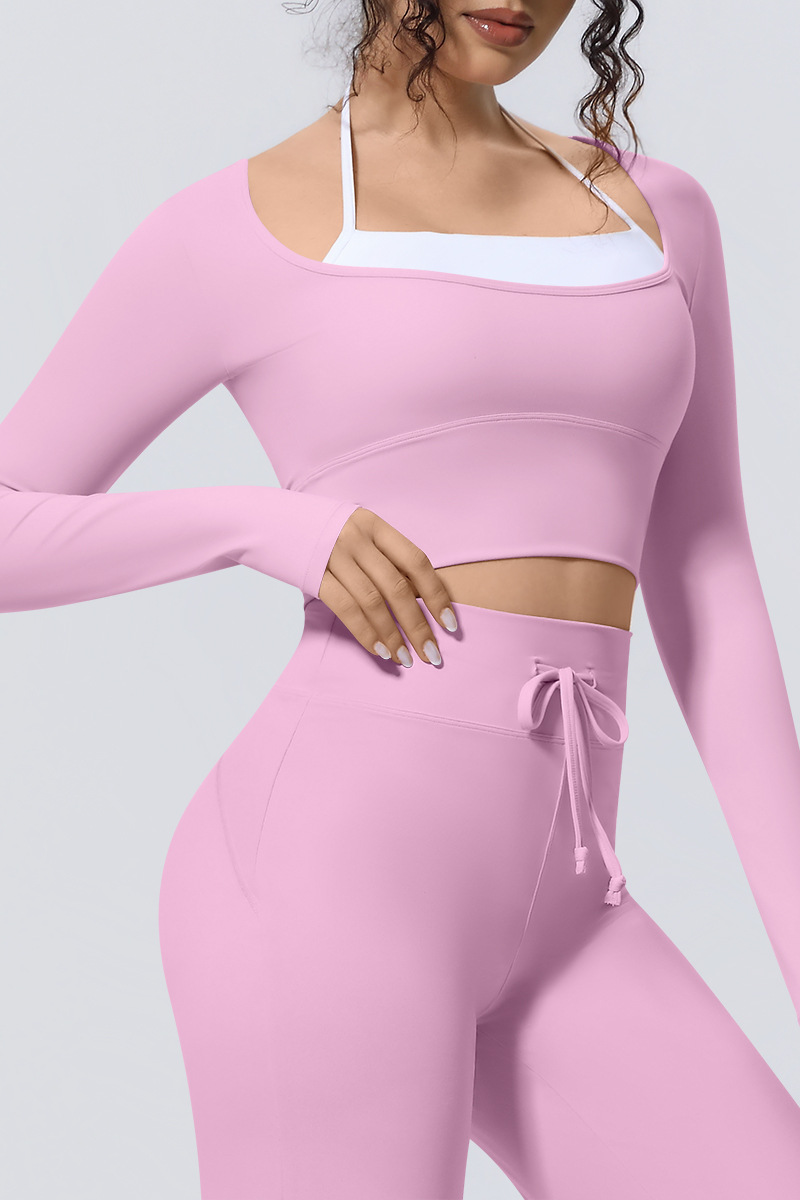 Women Fake Two Color Block Cropped Long Sleeve T-shirt
