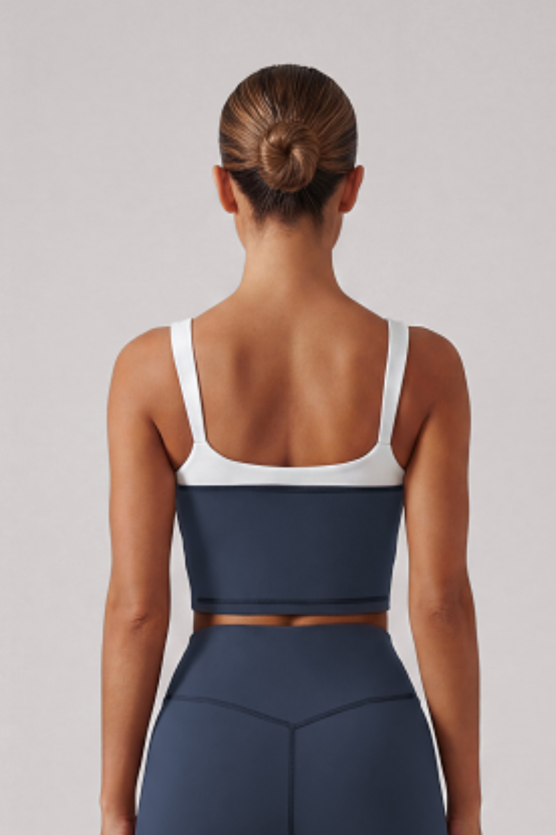 Women's Color Block U-Back Padded Sports Cropped Tank Top
