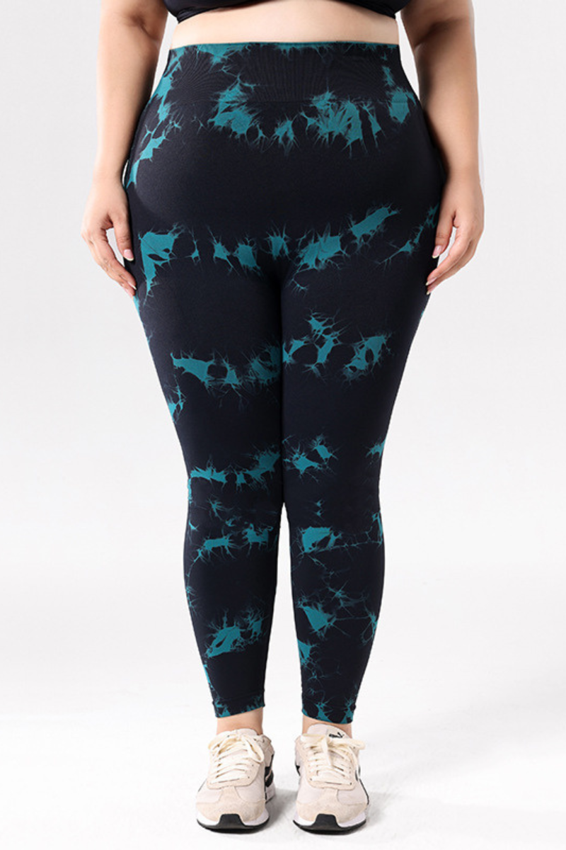 Plus Size Women's Tie-Dye High-Rise Sports Leggings