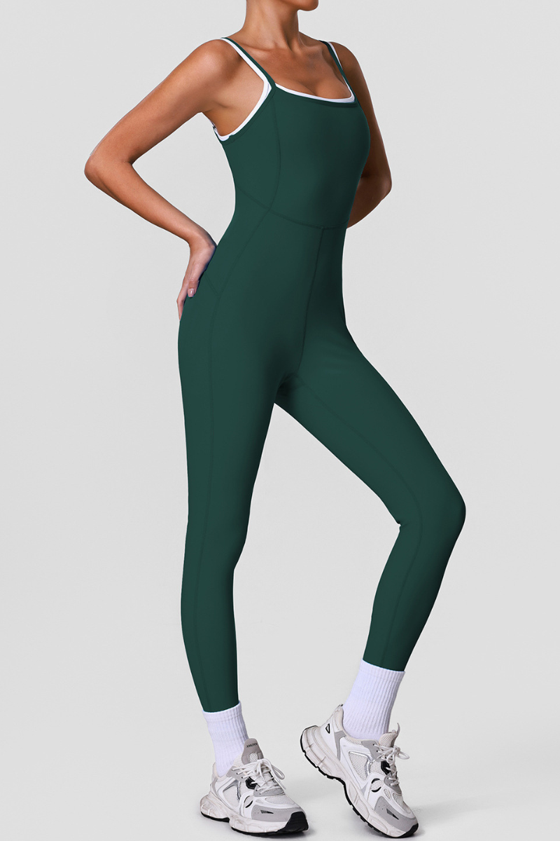 Women's Color-Block Adjustable Thin Strap Workout Jumpsuit