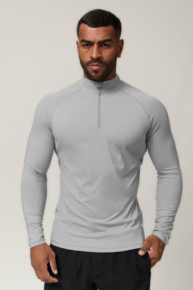 Men's Half-Zip Mock Neck Quick-Dry Athletic Long Sleeve T-Shirt