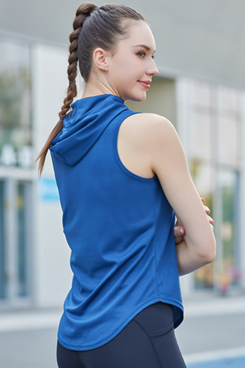 Women's Hooded Curved Hem Mesh Quick Dry Athletic Tank Top