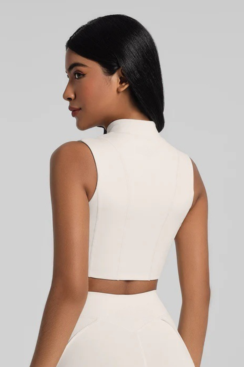 Women's Athletic Zipper Cropped Mock Neck Yoga Bra
