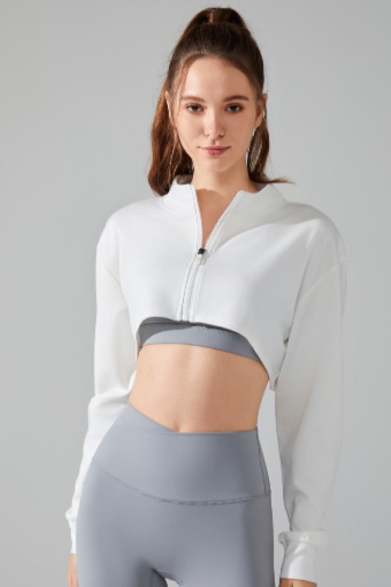 Women's Mock Neck Full Zip Cropped Loose Athletic Jacket
