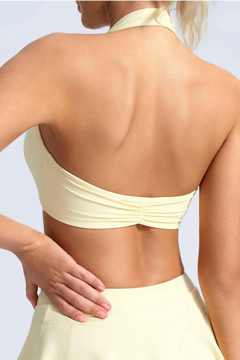 Women's Halter Ruched Padded Naked Feel Sports Bra