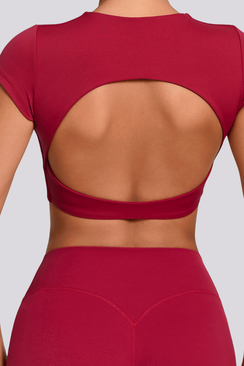 Women's Athletic Cut Out Back Cropped Solid T-shirt