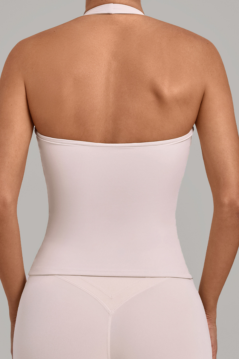 Women's Deep U Halter Slim Cropped Open Back Yoga Tank Top