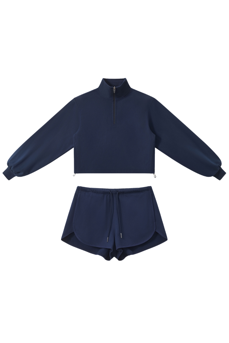 Women's Fall Half Zip Stand Collar Sweatshirts And Drawstring Shorts