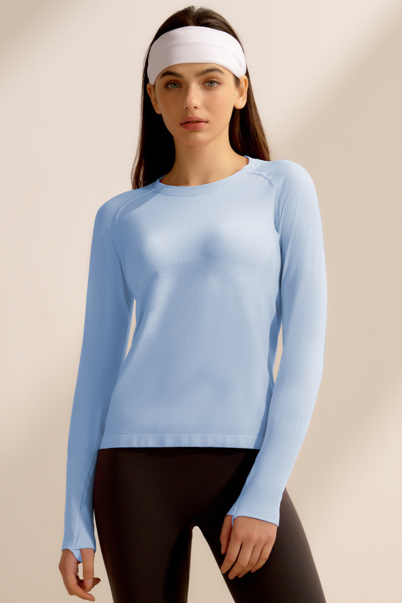 Women Spring Finger Cuffs Quick Dry Long Sleeve Sports Top