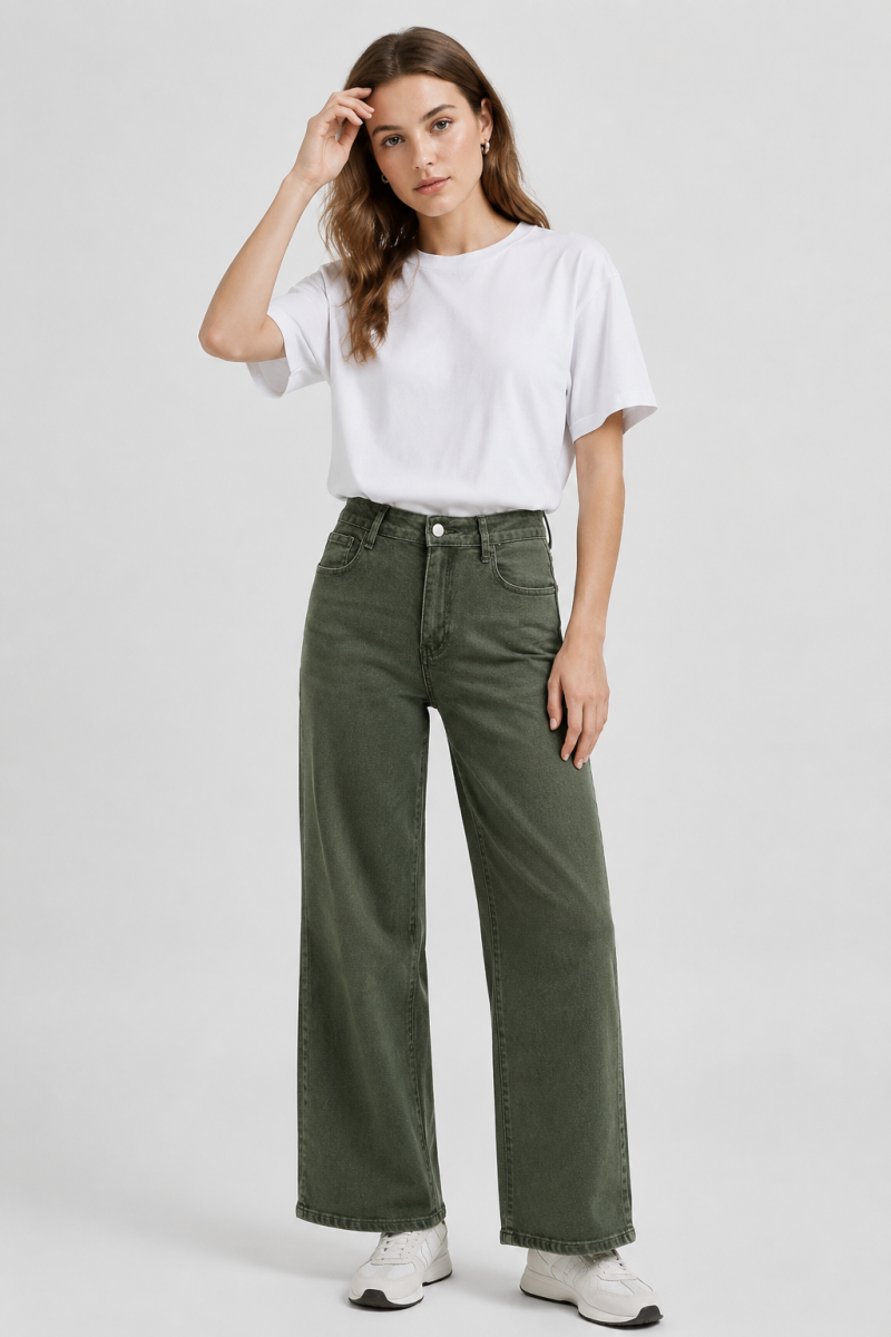 Women's High-Waisted Stretch Loose Straight-Leg Jeans