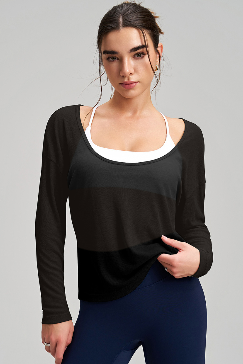 Women's Loose Lightweight Sheer Solid Long-Sleeved Top