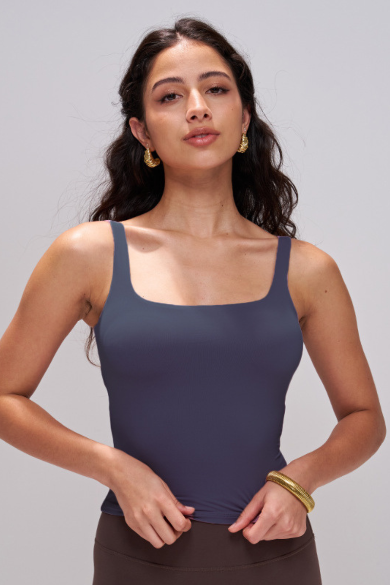 Women's Athletic Square Neck  Slim Fit Wide Strap Tank Top
