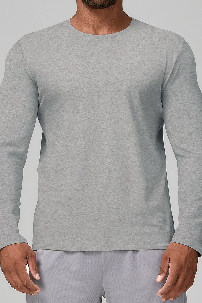 Men's Summer Crew Neck Skin-Friendly Solid Long Sleeve Athletic Top