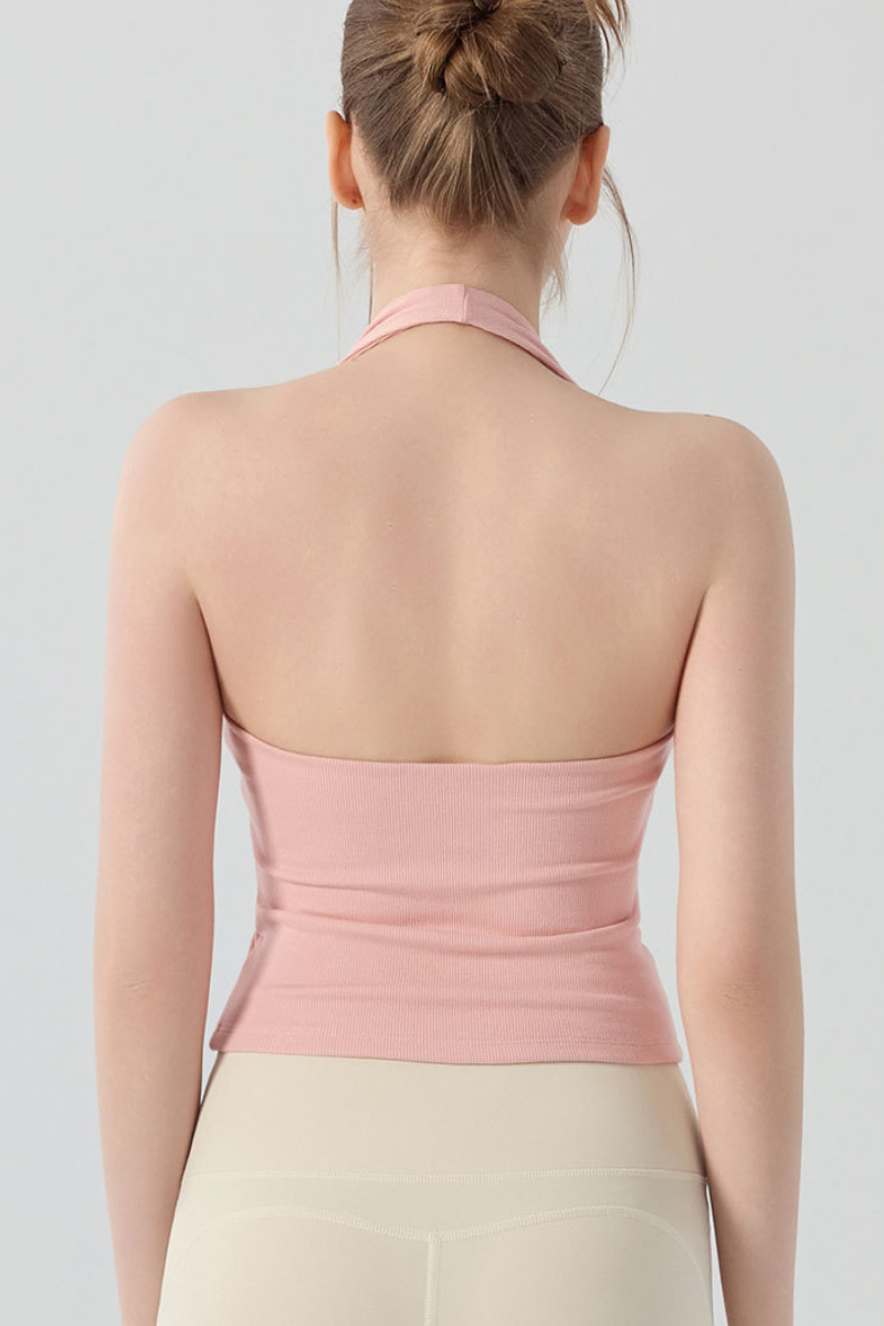 Women's Halter V-Neck Twist Front Padded Pilates Tank Top