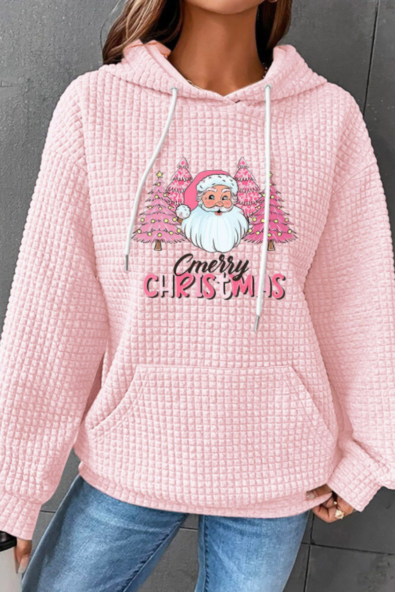 Women's Fall/Winter Christmas Print Waffle Knit Hoodie