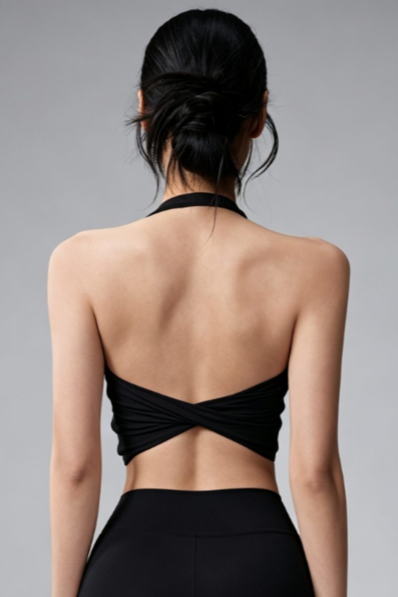 Women's Halterneck Twist Back Yoga Sports Bra