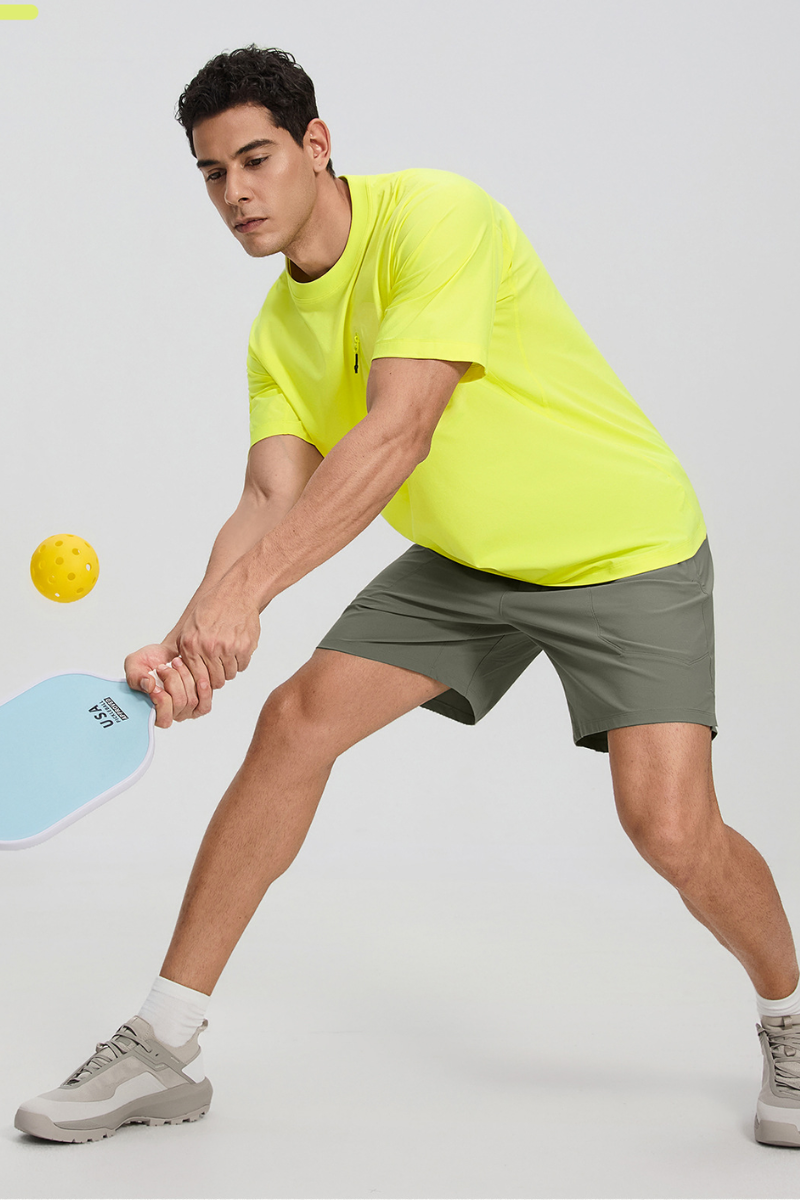 Men's Summer Round-Neck Zipper-Pocket Solid Sports Tee